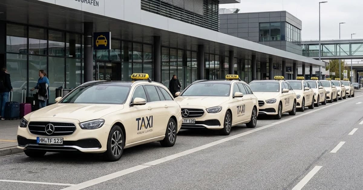 Taxi di Hamburg al porto nella luce serale